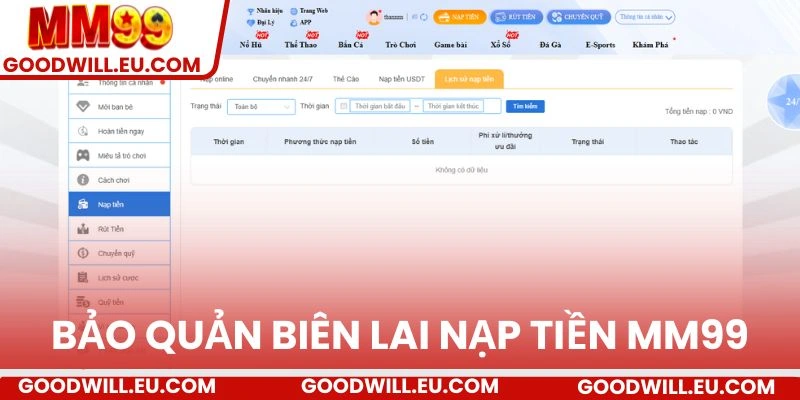 Bảo quản biên lai nạp tiền MM99