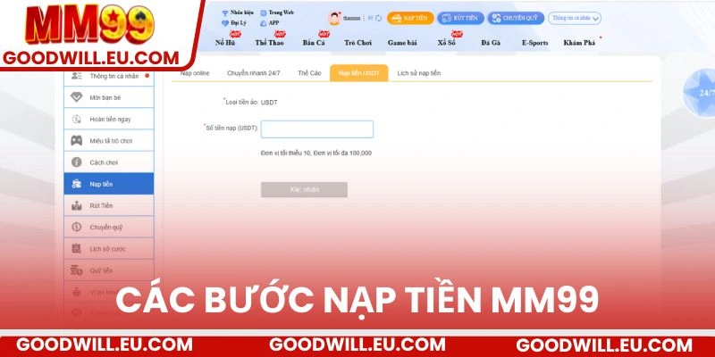 Các bước nạp tiền MM99