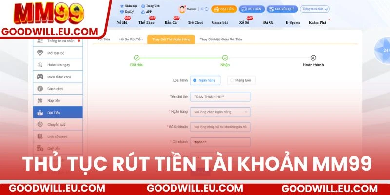 Thủ tục rút tiền tài khoản MM99